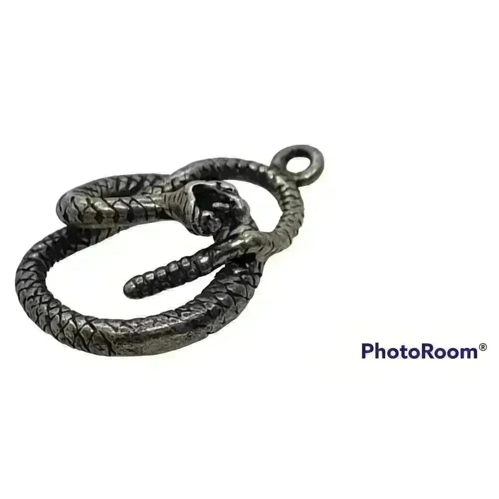 Solid 925 Sterling Silver Coiled Snake Serpent Pendant Mouth Open Charm